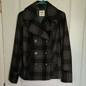 Old Navy Women's Plaid Peacoat in Black and Gray
